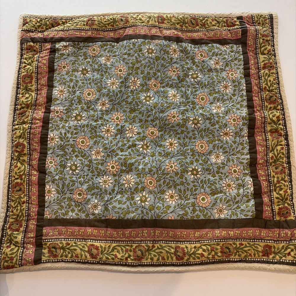 Company Store Euro Pillow Sham 26x26 Quilted Cotton Blue Floral Block Set 2